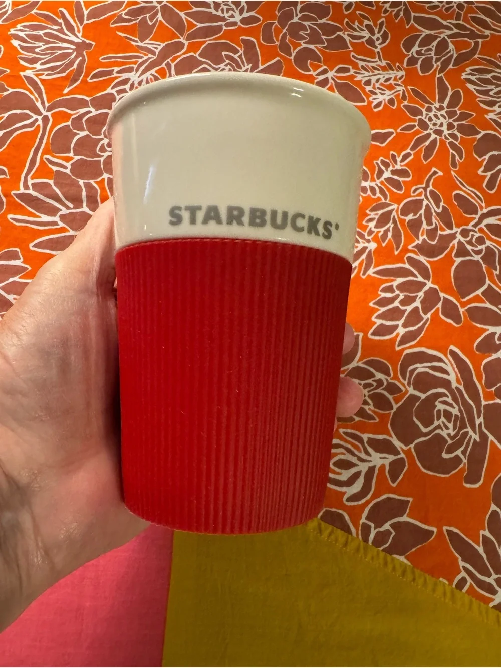 Starbucks Ceramic Insulated Tumbler Red 8oz Silicone Grip 2011 Travel Coffee Mug